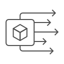 Line art of a box with arrows and lines coming from it