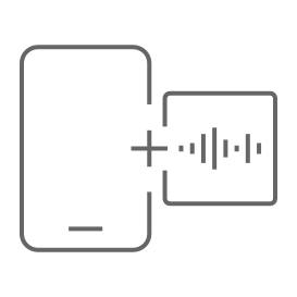 A line art drawing of a phone on the left, a plus sign, and a waveform in a box next to it, visually combining the two.