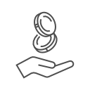 Line art of a hand with two coins floating above it