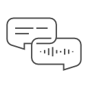 A line art drawing of two speechbubbles, one having text and one a waveform