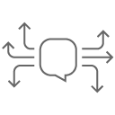 A line art chat bubble with multiple lines with arrows pointing away from it