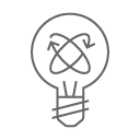 A line art lightbulb with arrows circling inside it