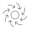 Line art arrows curving around a inner circle