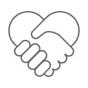 Two line art hands shaking in the shape of a heart