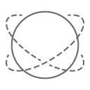 A line art circle orbited with dashed lines