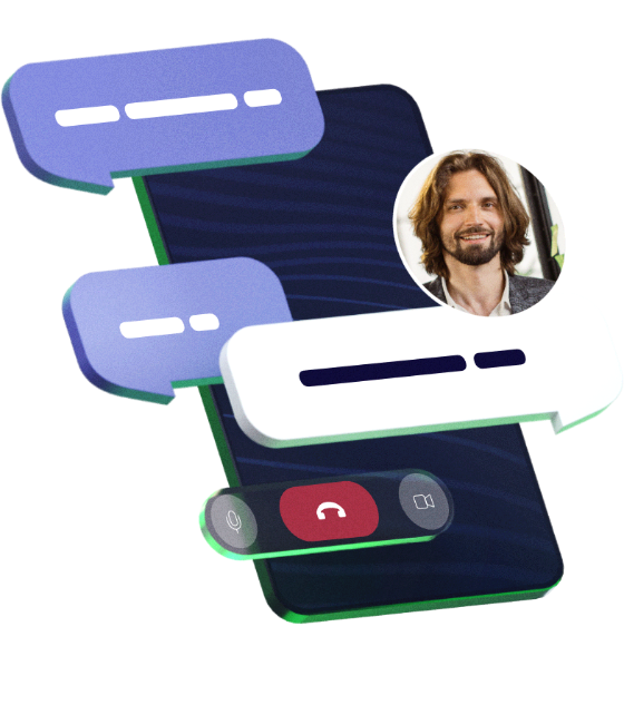 A phone with speech bubbles and an avatar