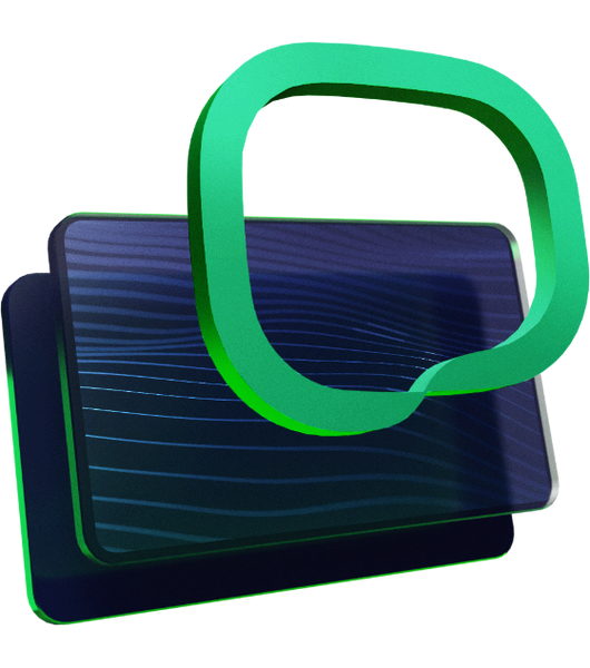 3D Illustration of the Seamly logo overlaying two floating panels