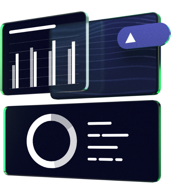 3D illustration of an abstract representation of a dashboard made of multiple panels with graphs