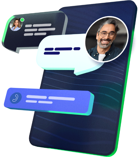 3D Illustration of a phone with voice and text message and a notification